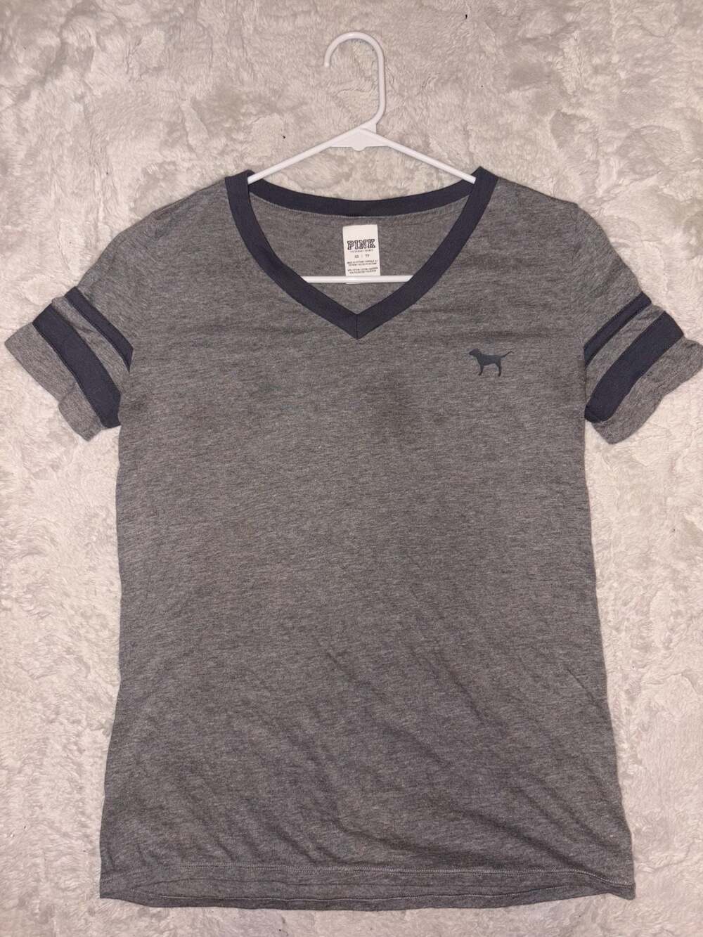 Victoria's Secret PINK V-Neck Varsity Stripe Graphic T-Shirt
